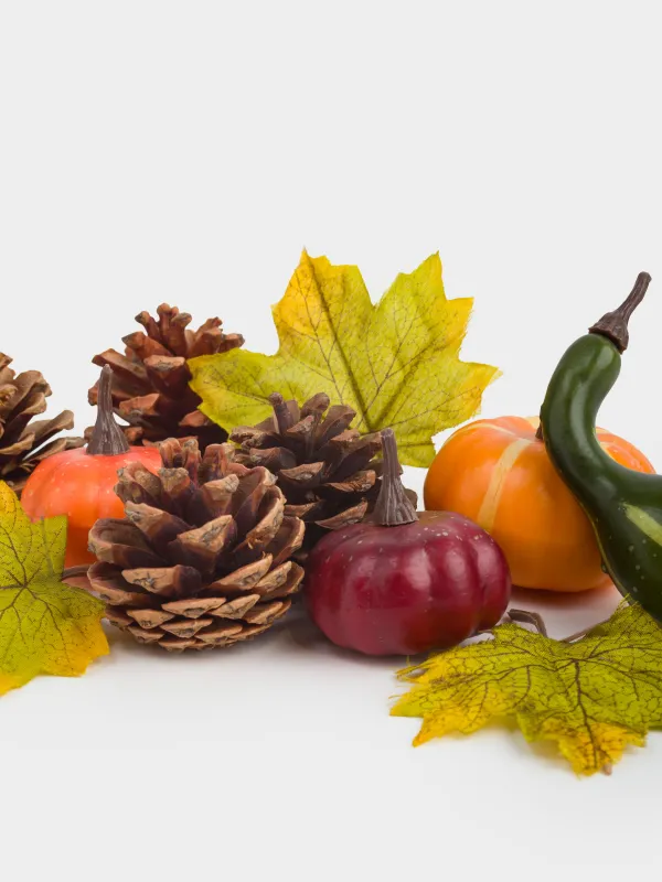 Набор декоративный, 4 см, 12 шт, пенопласт, Тыквы с шишками и листьями, Autumn fusion, image-3