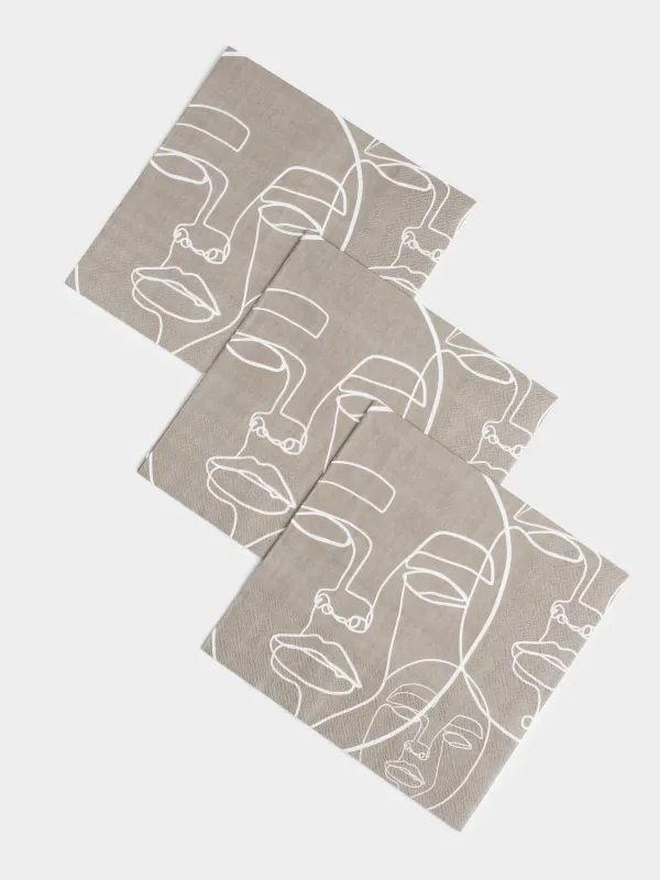 Салфетки бумажные, 33х33 см, 20 шт, квадратные, серые, Лица, Face, image-2