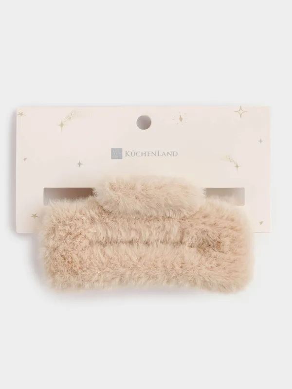 Заколка для волос, 9 см, искусственный мех/пластик, молочная, Крабик, Wooly, image-3