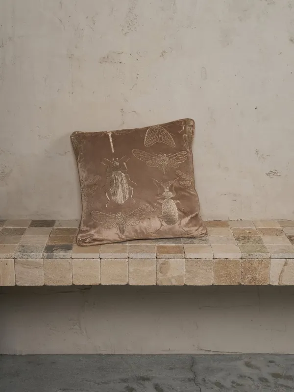 Подушка декоративная, 50х50 см, вельвет, бежево-коричневая, Жуки, Bugs, image-2
