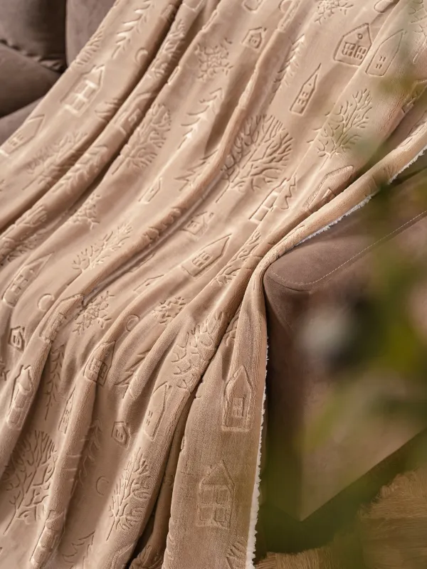 Плед, 130х170 см, фланель, бежевый, Дома и ели, Flannel, image-3