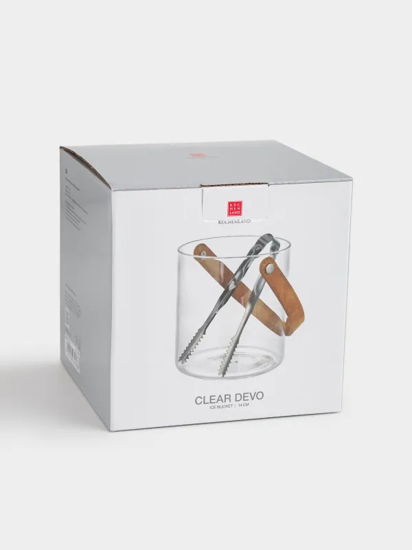 Ведро для льда, 14 см, с ручкой и щипцами, стекло/искусственная кожа, Clear devo, image-4