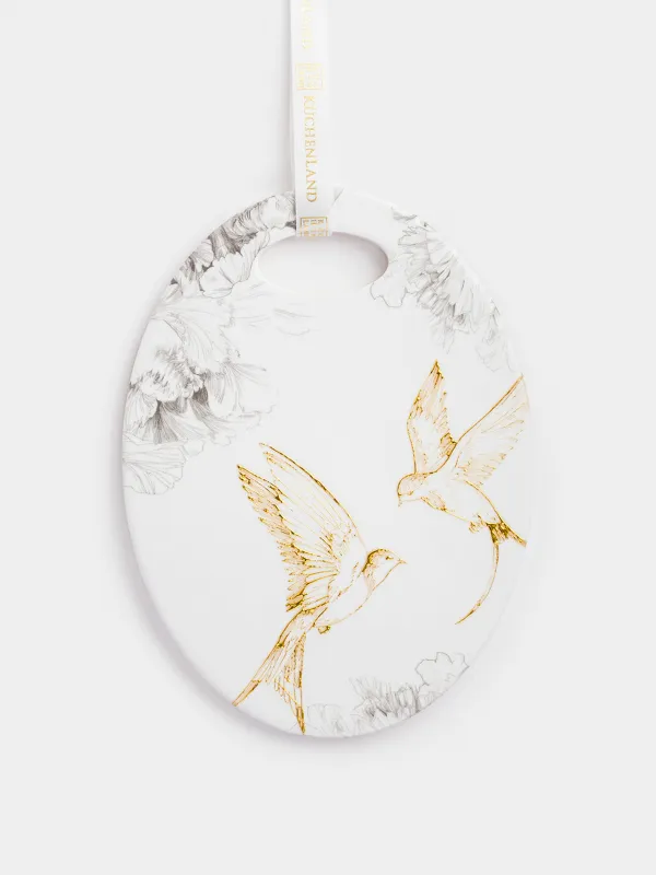 Подставка под горячее, 15x20 см, керамика/пробка, овальная, белая, Ласточки, Paradise garden, image-0