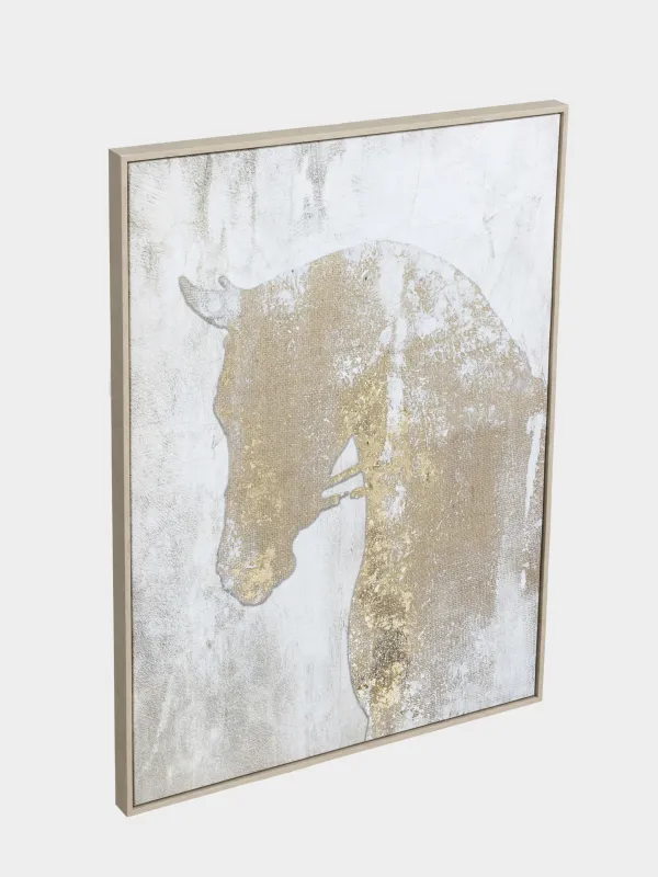 Картина в раме, 78х103 см, холст, золотисто-белая, Лошадь, Minimalist, image-1