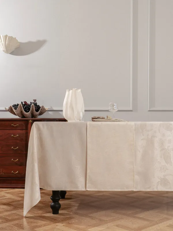 Дорожка настольная, 40x160 см, жаккард, полиэстер/лен, бежевая, Черепахи, Marine turtles, image-2