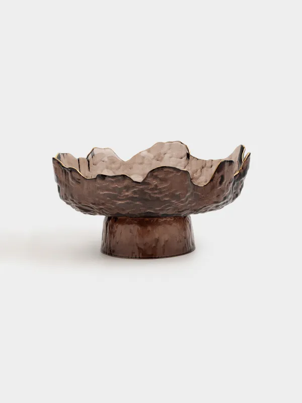 Блюдо на ножке, 20х10 см, стекло, коричневое, с золотистым кантом, Nautilus color, image-0