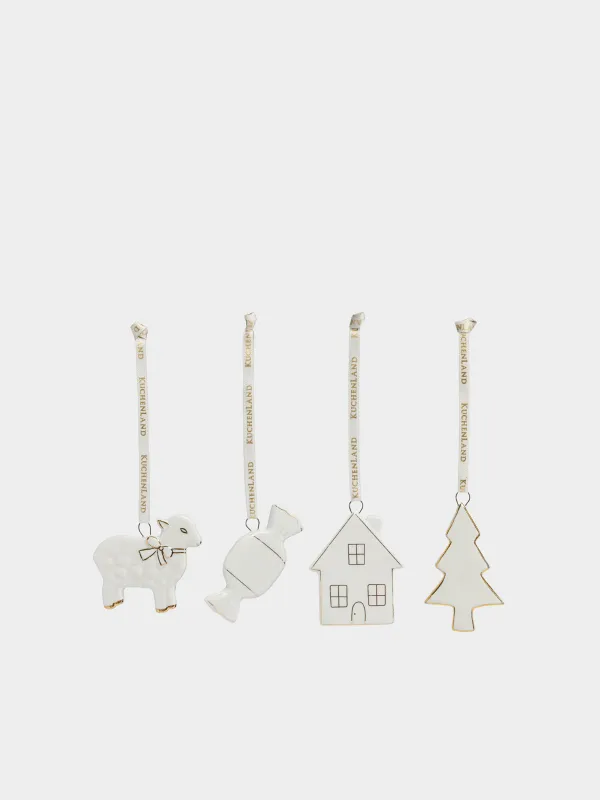 Набор елочных игрушек, 6 см, 4 шт, Ель/Дом/Овечка/Конфета, Figure christmas, image-0