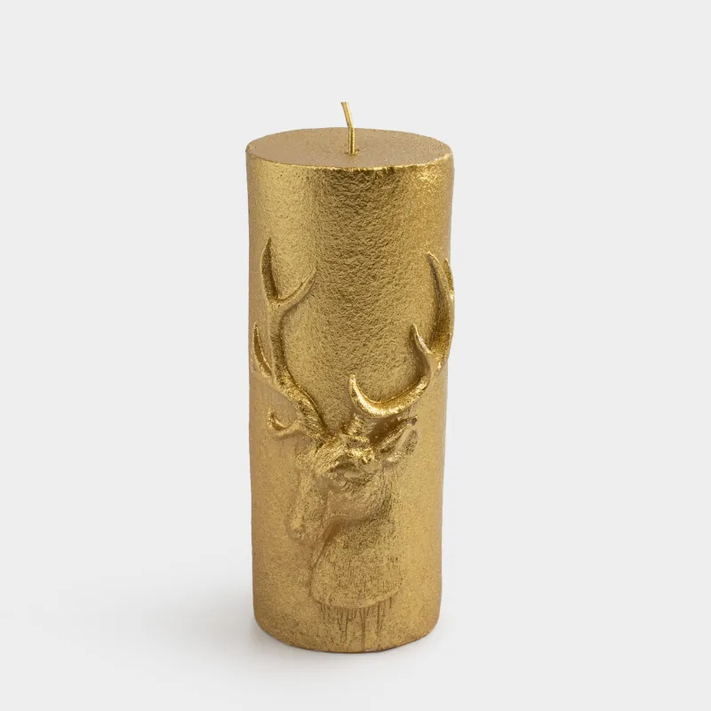 Свеча, 6х15 см, цилиндрическая, золотистая, Олень, Deer candle