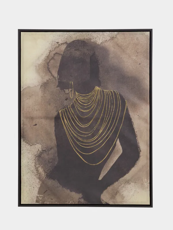 Картина в раме, 75х100 см, холст, коричнево-черная, Девушка с золотистой цепочкой, Abstract, image-0