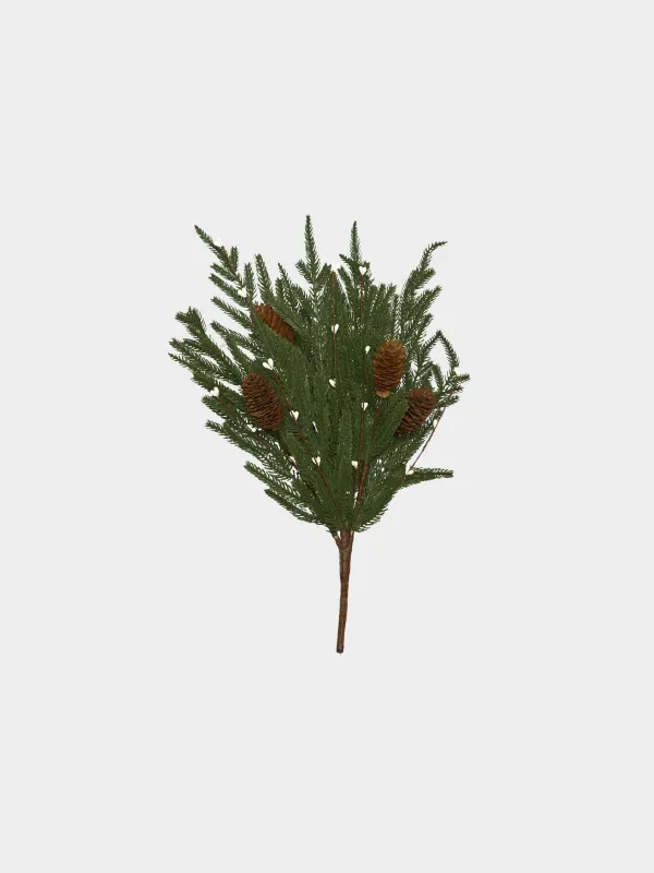 Ветка декоративная, 45 см, Хвоя с белыми ягодами, Conifer decor, image-0