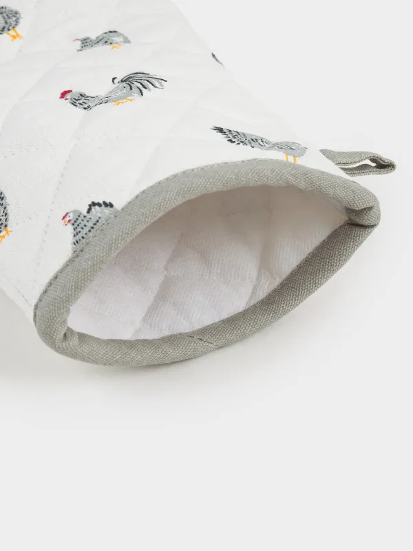 Прихватка-варежка, 17x33 см, хлопок, белая, Курочки, Poultry, image-4