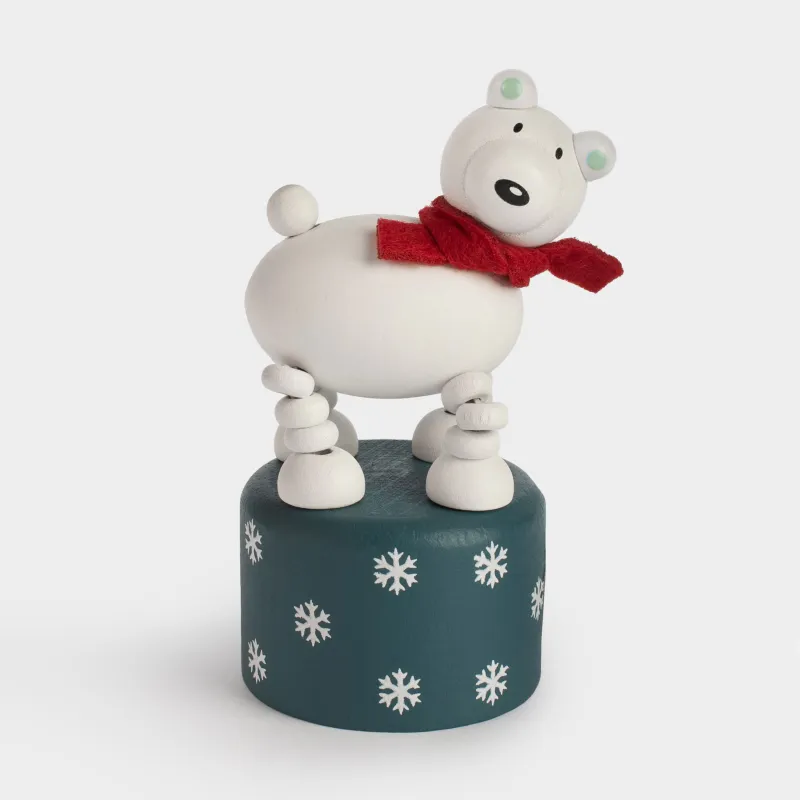 Игрушка, 9x5 см, дергунчик, дерево, бело-голубая, Белый мишка, White bear