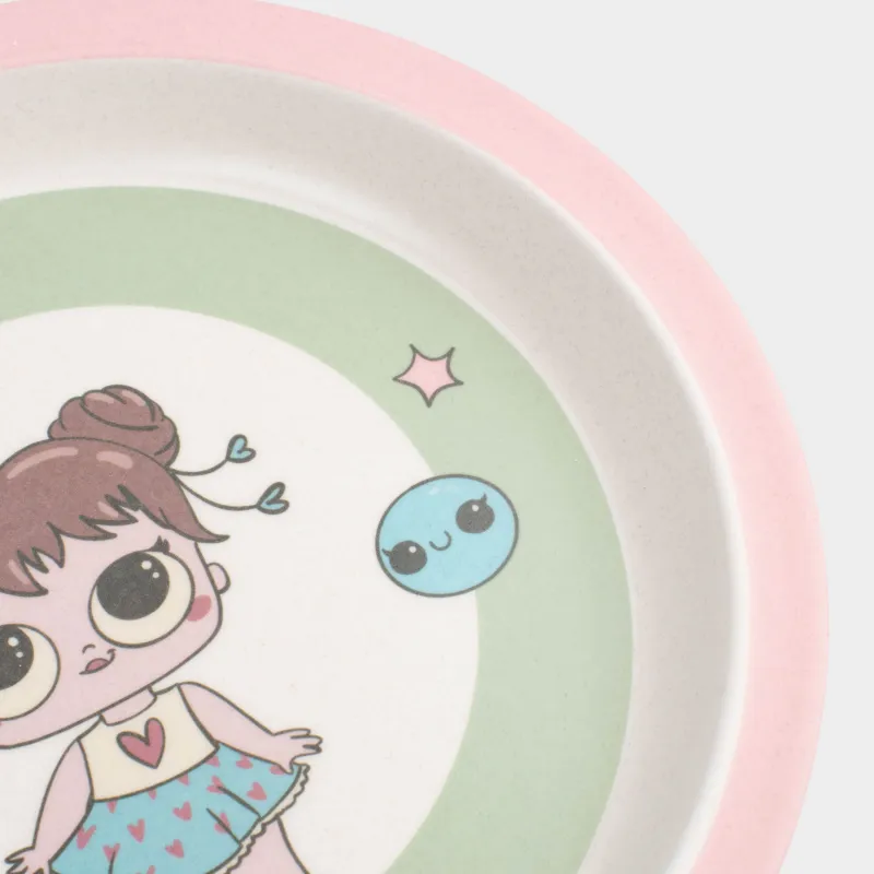 Тарелка закусочная, детская, 21 см, бамбук, розово-зеленая, Девочка в платье, Sweet loli, image-2