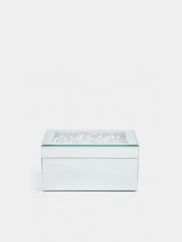 Шкатулка для украшений, 20х14 см, стекло, зеркальная, Жемчужины, Glossy, image-1