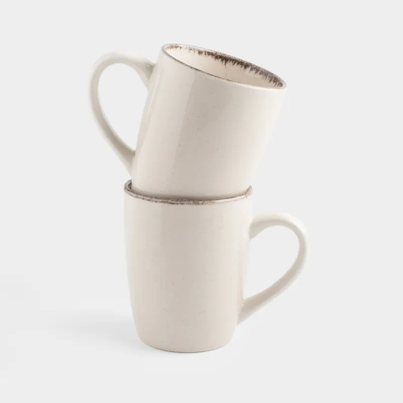 Кружка, 360 мл, 2 шт, каменная керамика, бежевая, в крапинку, Speckled glaze