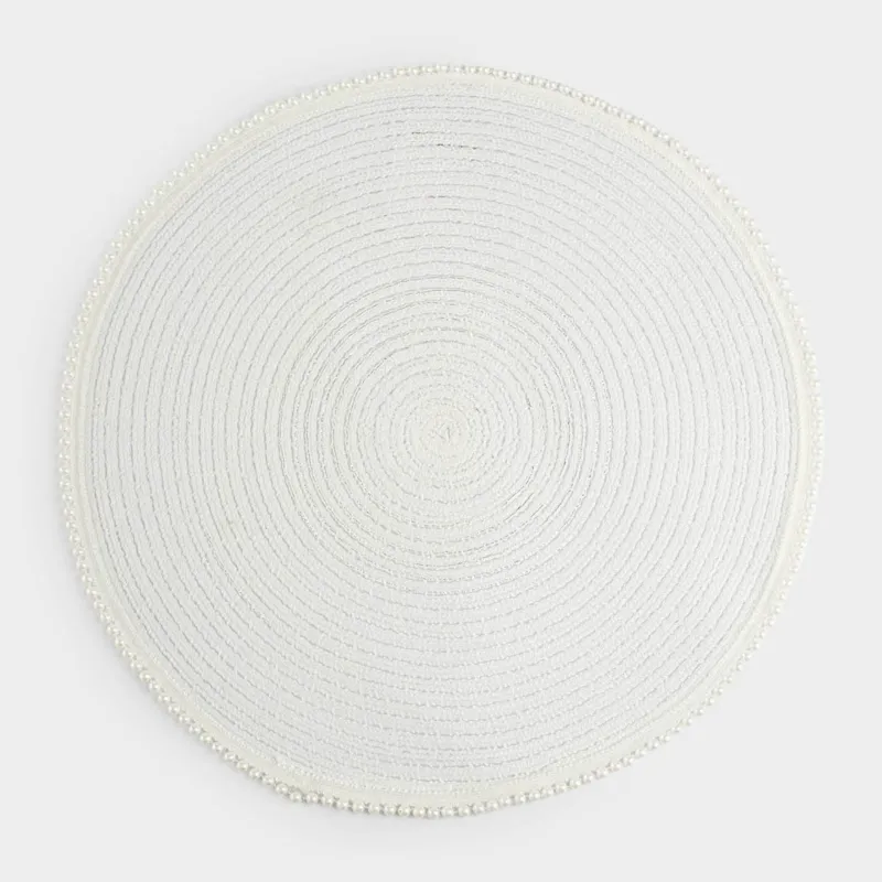 Салфетка под приборы, 38 см, полиэстер/пластик, круглая, белая, Жемчужная кайма, Rotary shine