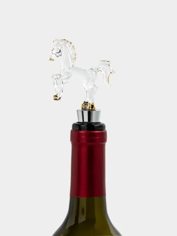 Пробка для винной бутылки, 12 см, сталь/стекло, золотистая, Лошадка, Horse gold, image-3
