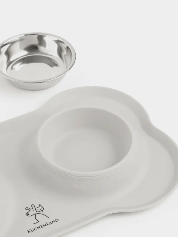 Миска для животных, 35х21 см, 170 мл, двойная, на подставке, сталь/силикон, серая, Favorite pet, image-5