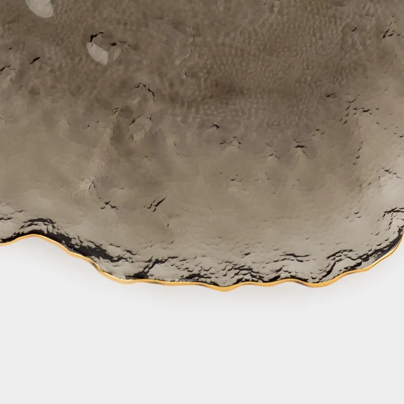 Блюдо, 30 см, стекло, серое, с золотистым кантом, Nautilus color, image-4