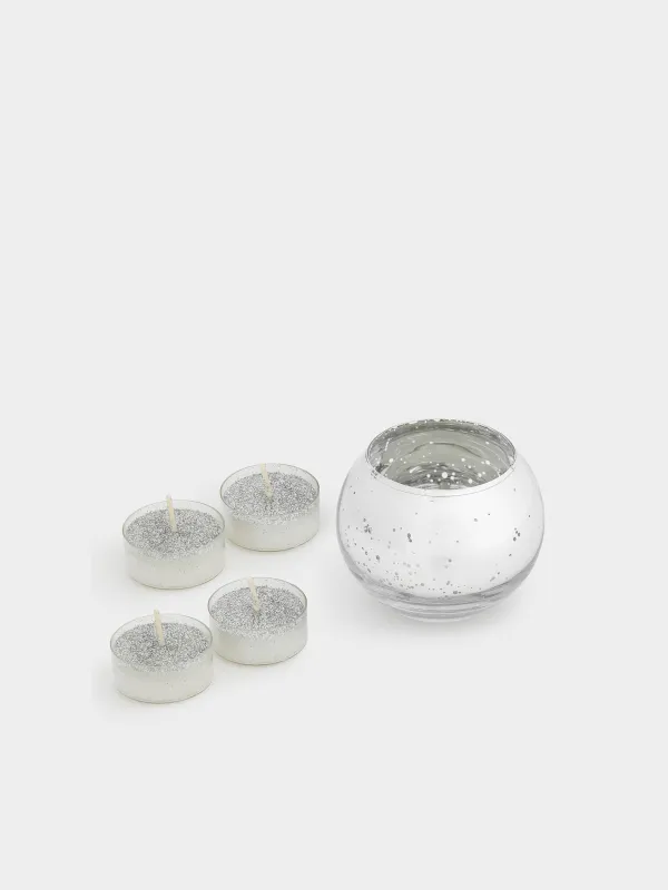 Свеча ароматическая, чайная, 4 см, 4 шт, с подсвечником, Patina, image-0