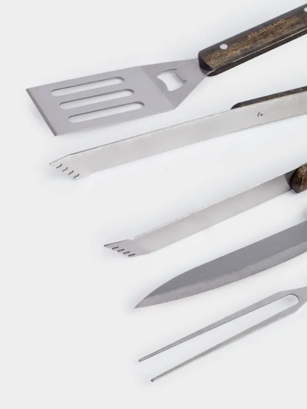 Набор для барбекю, 4 пр, в кожаном кейсе, сталь/дерево/экокожа, BBQ, image-3