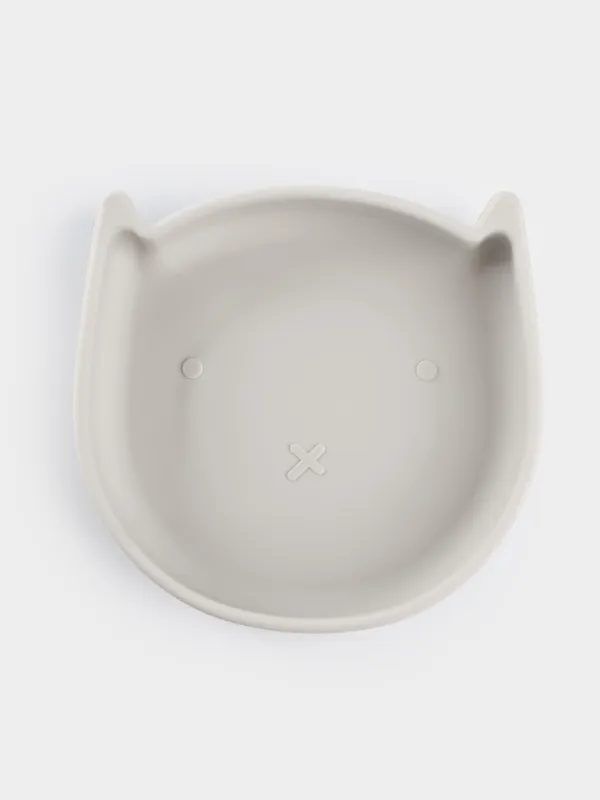 Тарелка детская, 17х16 см, на присоске, силикон, серая, Кот, Kiddy, image-3