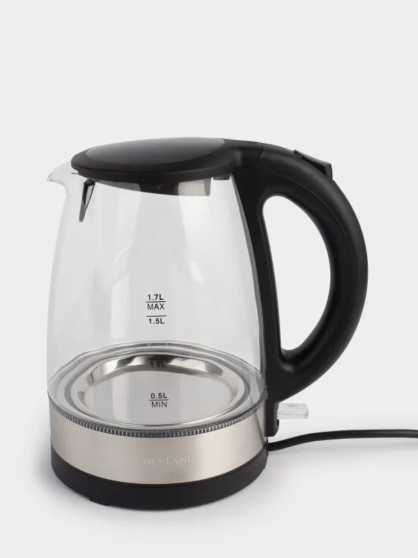 Чайник электрический, 1,7 л, 1850-2200 Вт, стекло Б/пластик, с подсветкой, черный, Progress plus, image-5