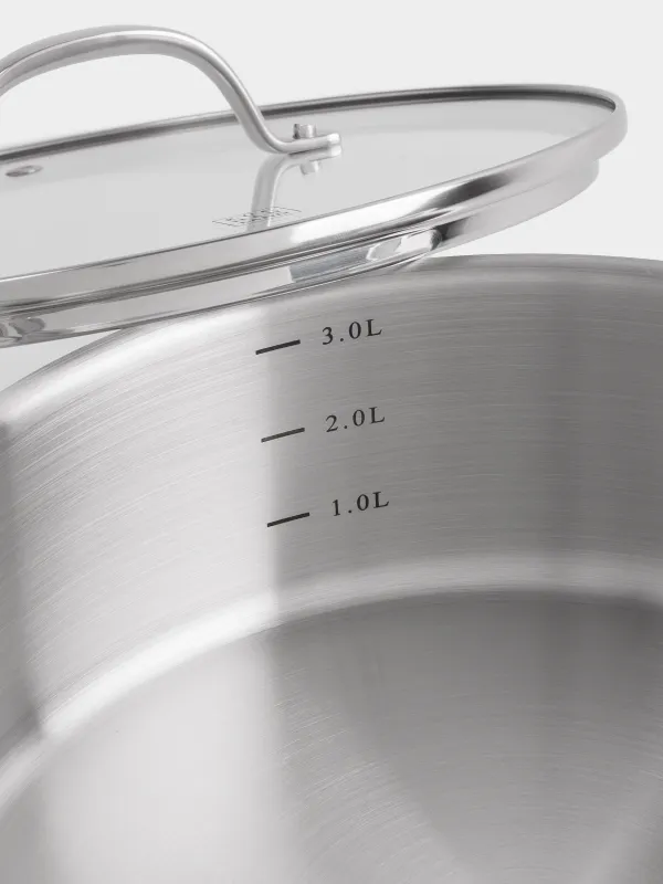 Сотейник, 24 см, 3,5 л, короткие ручки, с крышкой, сталь/стекло Б, Silver Stone, image-2