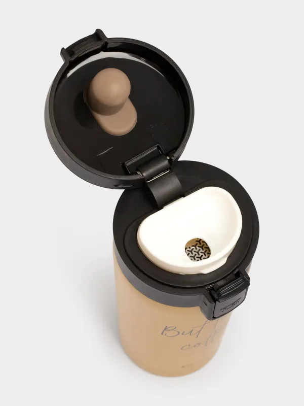 Термокружка, 380 мл, сталь/пластик, золотистая, матовая, But first, cofee, Voyage, image-2