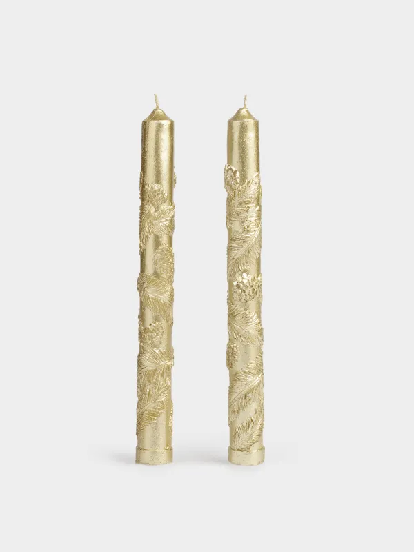 Свеча, 25 см, 2 шт, тонкая, шампань, Шишки и ветви, Winter delice, image-0