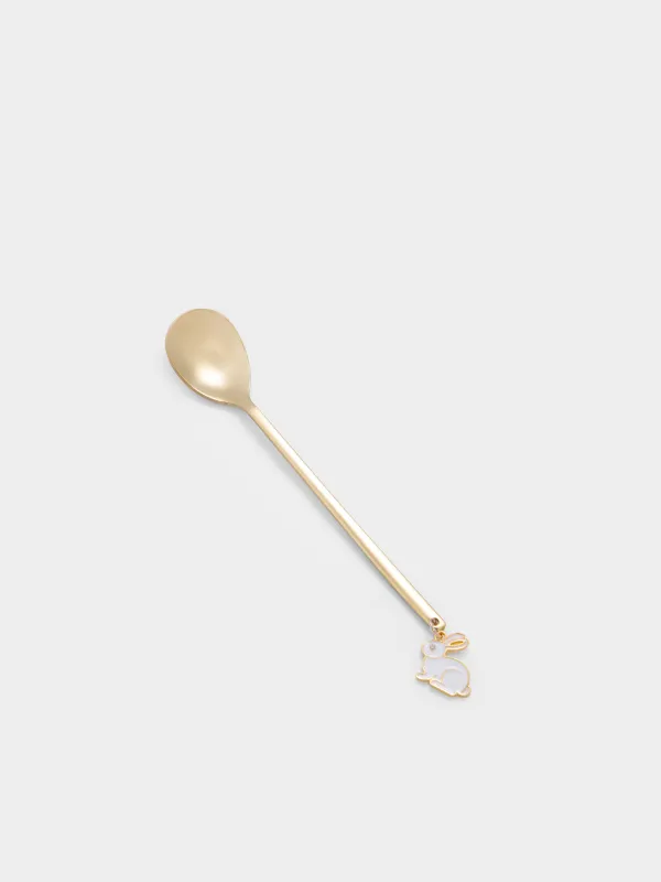 Ложка десертная, 14 см, сталь/эмаль, золотистая, Кролик, Rabbit gold, image-0