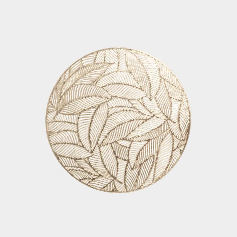 Салфетка под приборы, 38 см, ПВХ, круглая, золотистая, Листья, Azhur Grid