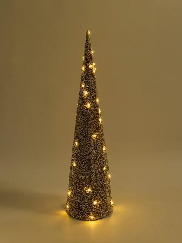 Ель-конус, 80 см, с подсветкой, полиэстер/металл, шампань, Заснеженная ель, Frosty sparks, image-4