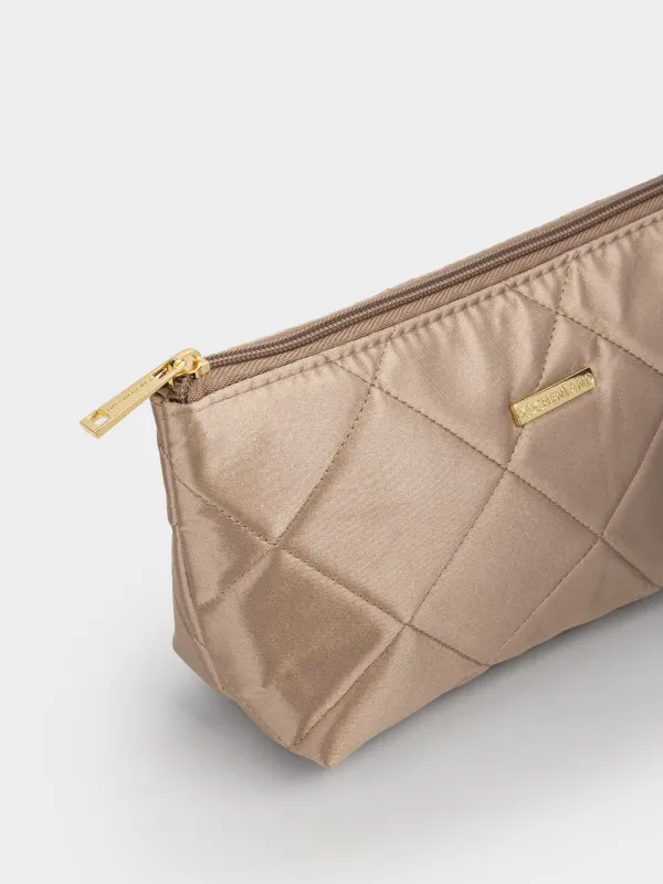 Косметичка, 26х13 см, стеганая, сатин, молочная, Quilted silk, image-3