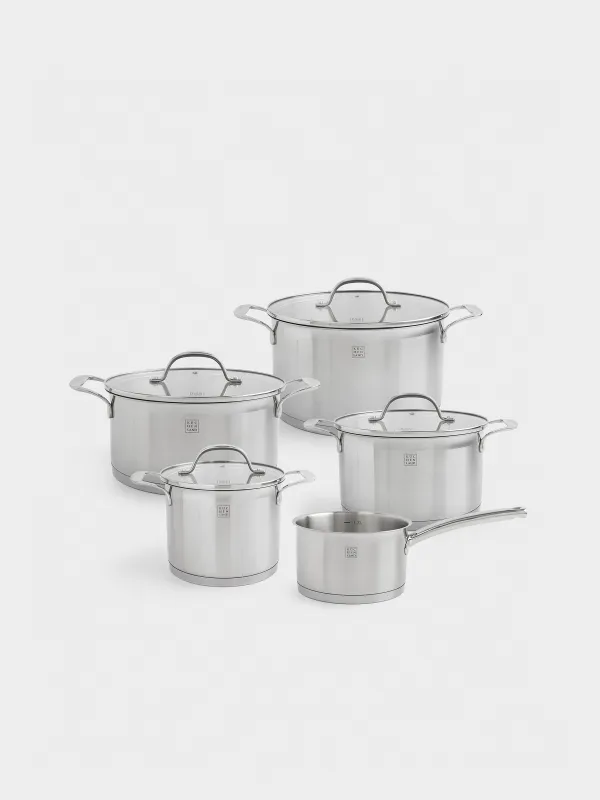 Набор посуды, 5 пр, сталь/стекло Б, Medium, Silver Stone, image-0