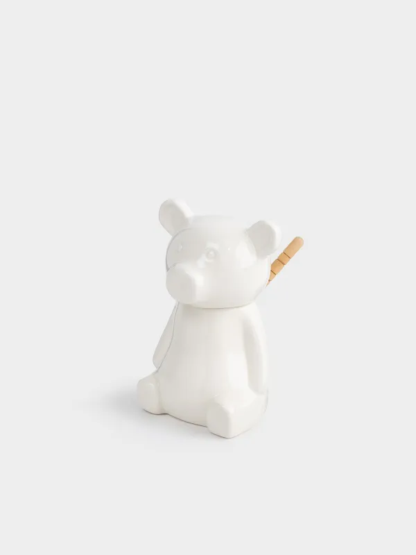 Банка для меда, 250 мл, с ложкой, фарфор P/бамбук, Медведь, Bear Meni, image-0