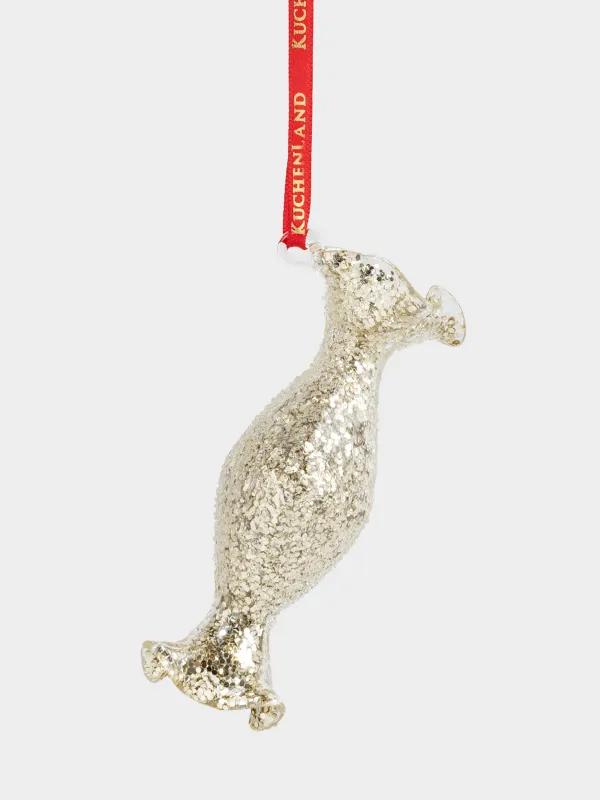 Игрушка елочная, 9 см, стекло, с блестками, шампань, Конфета, Figure sparkle, image-0