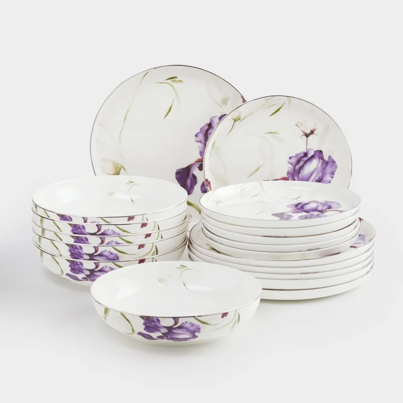 Сервиз обеденный, 6 перс, 19 пр, фарфор F, с серебристым кантом, Ирис, Antarctica Flowers