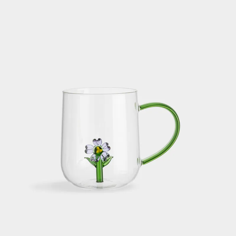 Кружка, 600 мл, стекло Б, зеленая ручка, Цветок, Shape