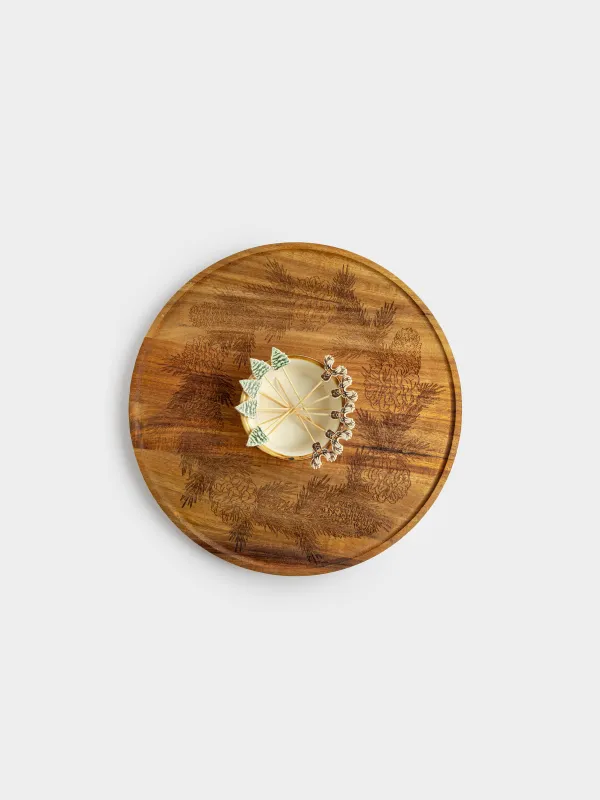 Блюдо для закусок, 33 см, с пиалой, со шпажками, Ветви с шишками, Noble tree, image-1