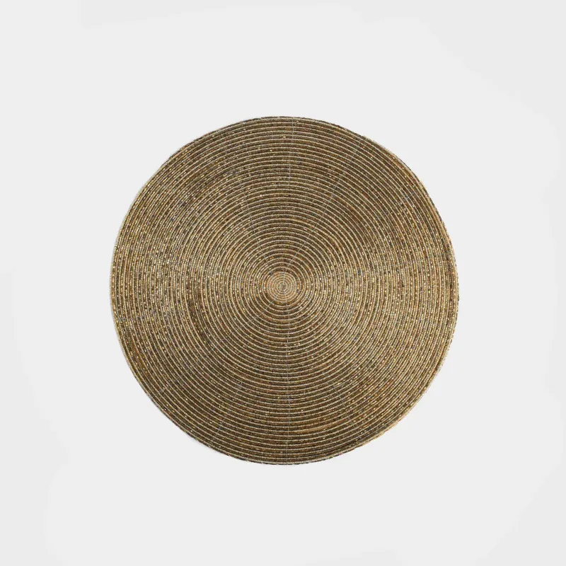 Салфетка под приборы, 36 см, бисер, круглая, золотистая, Shiny beads