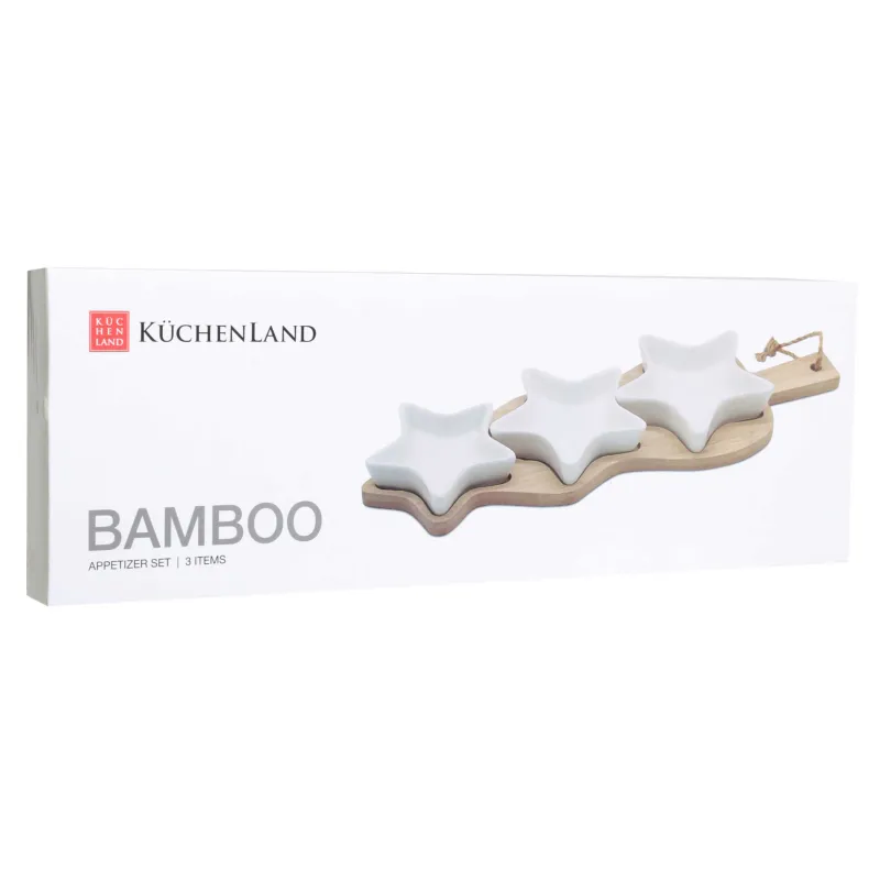 Набор для закусок, 3 пр, на подставке, керамика/бамбук, Звезды, Bamboo, image-4