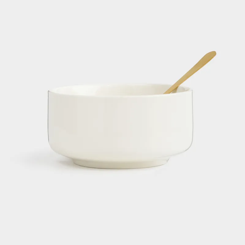 Пиала, 10х5 см, с ложкой, керамика/сталь, молочная/золотистая, Chalet gold