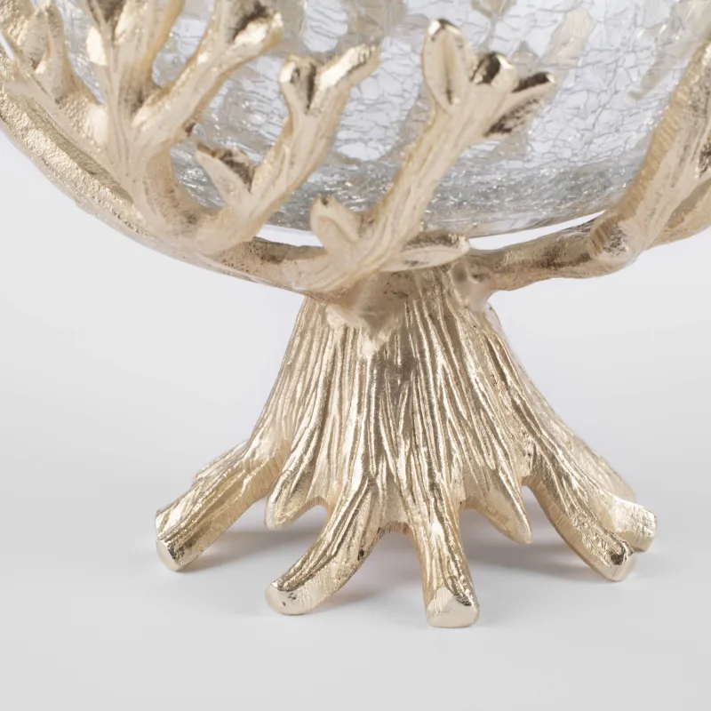 Ваза для фруктов, 20х17 см, на ножке, стекло/металл, золотистая, Кракелюр, Fantastic gold, image-4