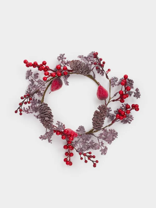 Венок декоративный, 15/27 см, пенопласт/пластик, Красные ягоды, Red berry, image-0
