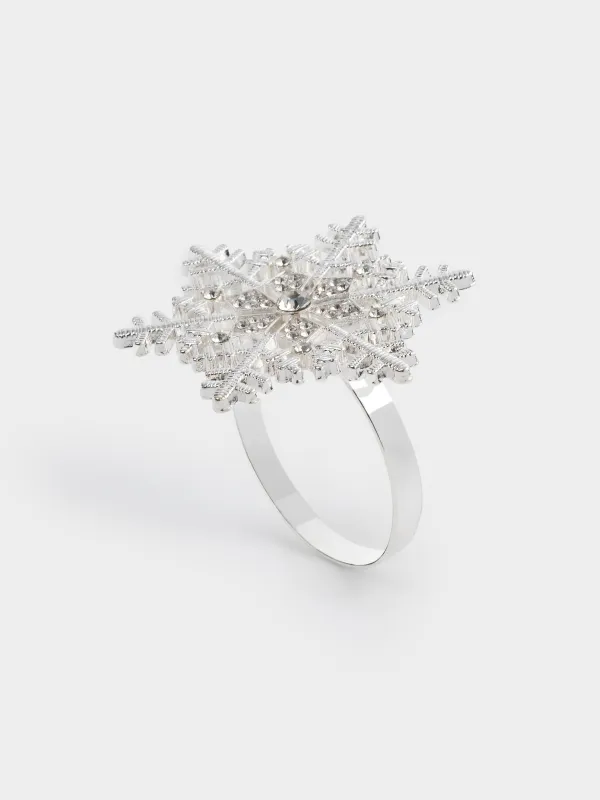 Кольцо для салфеток, 6 см, металл/стразы, серебристое, Снежинка, Snowfall, image-0