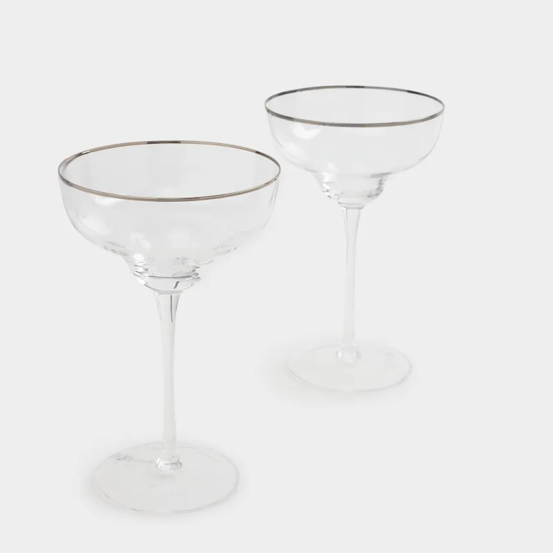 Бокал-креманка для шампанского, 250 мл, 2 шт, стекло, с серебристым кантом, Rimini silver, image-1