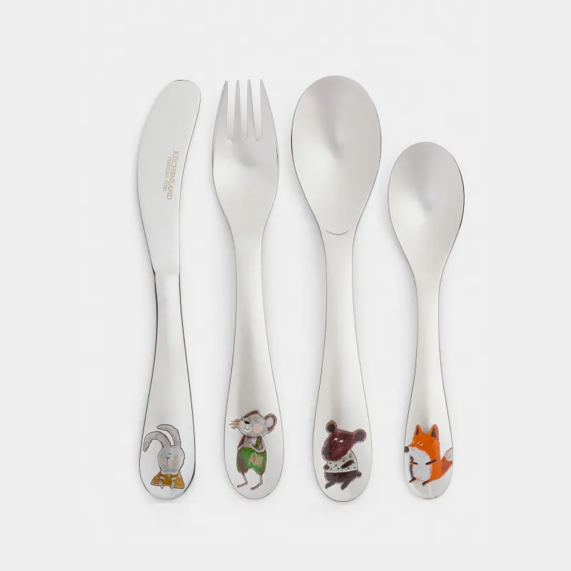 Столовые приборы, детские, 1 перс, 4 пр, сталь, Лесные животные, Little pet