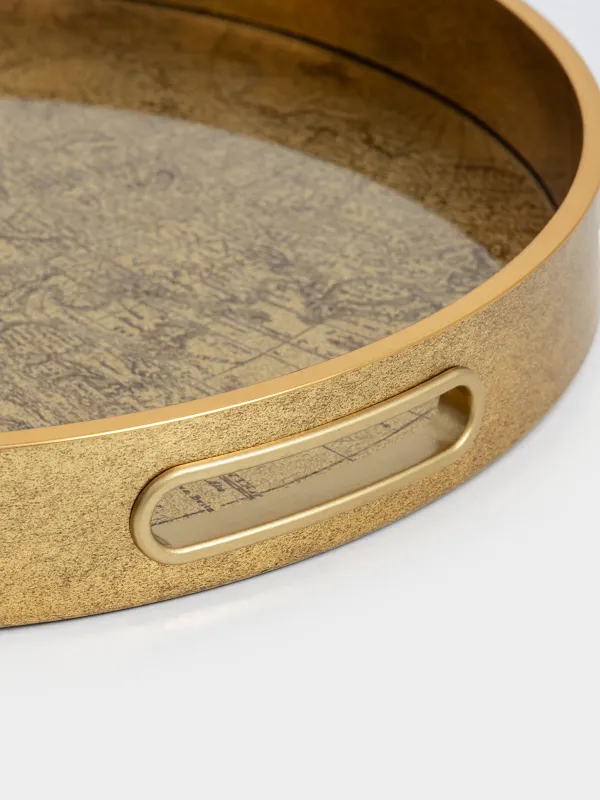 Поднос, 34 см, пластик/стекло, круглый, золотистый, Земной шар, Discovery, image-3