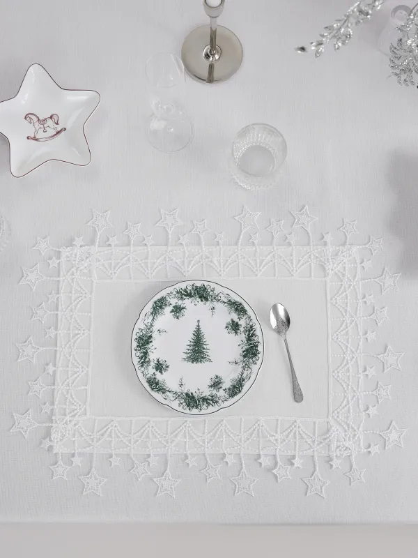 Салфетка под приборы, 30х45 см, с кружевом, полиэстер, белая, Звезды, Stars framed, image-2